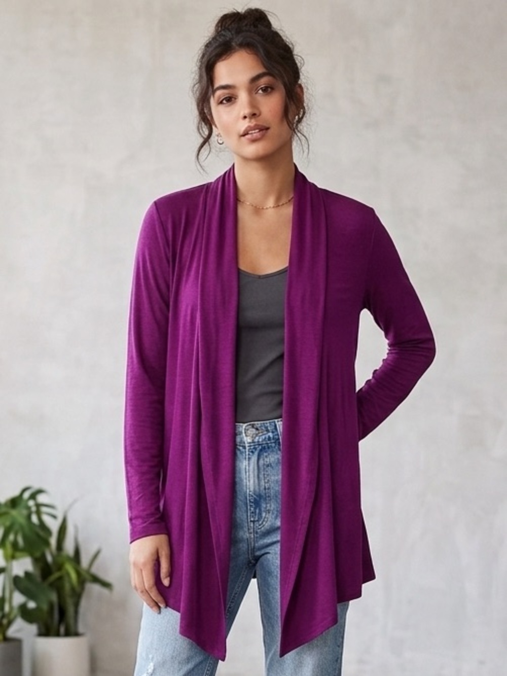 41 Hawthorn Abrianna Purple Open Front Cardigan Sweater, Size Small